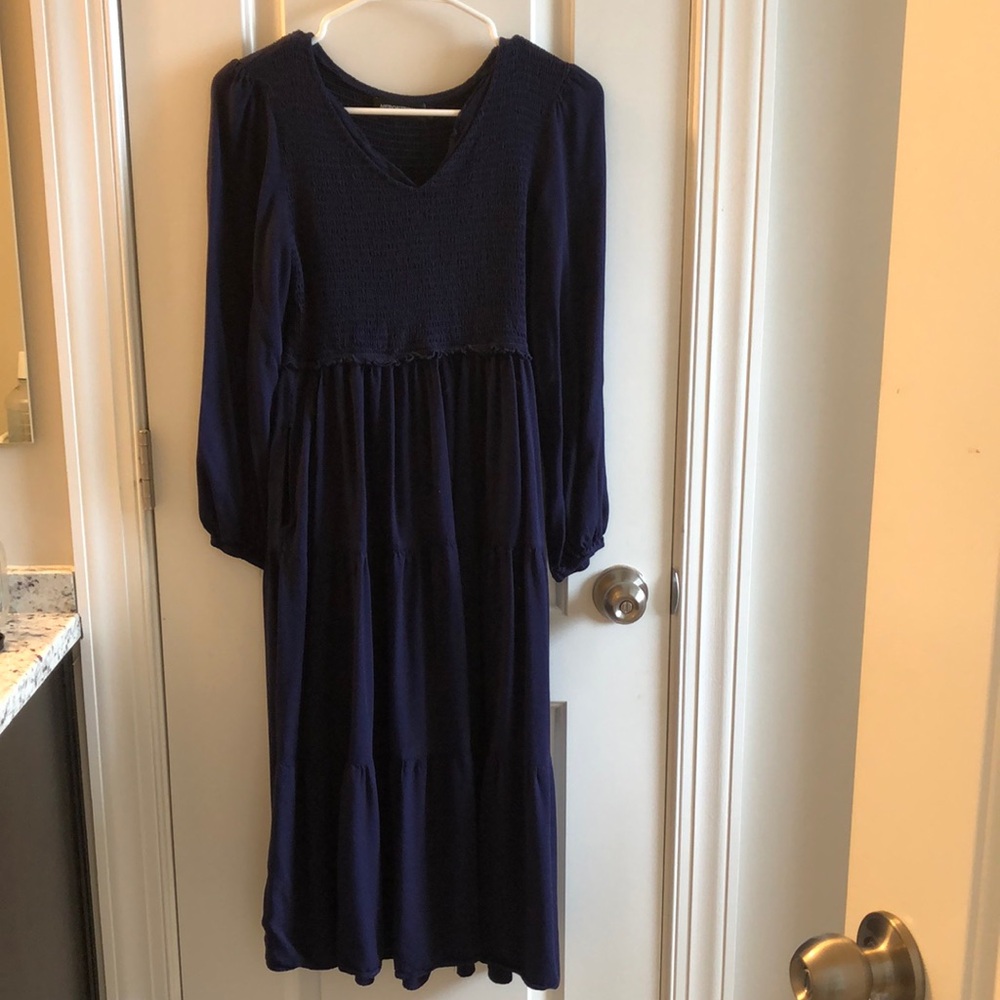 Long sleeve navy blue dress